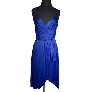 By Anthropologie Giverny Slip Midi Wrap Dress Blue Size 0 Petite Silky Satin